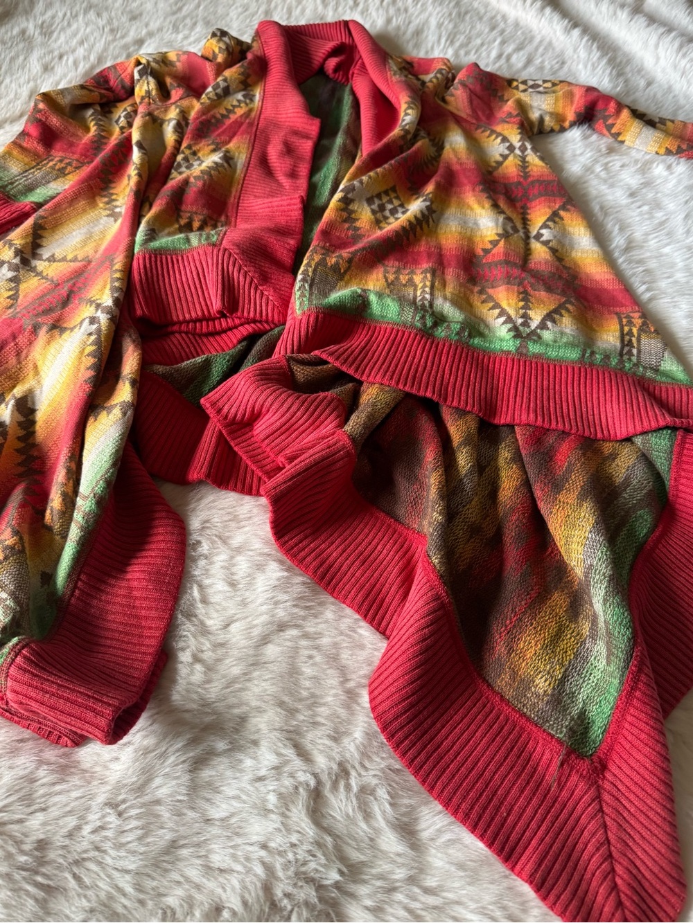 Ralph Lauren Rust Aztec Open-Front Poncho Cardigan - Picture 7 of 16